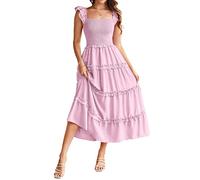 GRACE KARIN Women's Spaghetti Straps Summer Dresses Elegant Ruffled Sleeves A-line Maxi Dress with Pockets CLK028-7/Purple Pink S