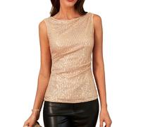 GRACE KARIN Women's Sparkly Sequin Top Party Top Sleeveless Crew Neck Vest for Going Out Champagne Gold S