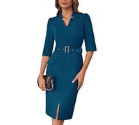 GRACE KARIN Women's Spring Dresses 3/4 Sleeves V-Neck Plus Size Bodycon Dress for Women Peacock Blue XL