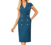 GRACE KARIN Women's Spring Dresses Cap Sleeve V-Neck Plus Size Bodycon Dress for Work Wedding Blue Green 8