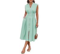 GRACE KARIN Women's Spring Summer A-Line Dress with Pockets Light Gray-Green L