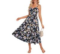 GRACE KARIN Women's Summer Beach Dress Spaghetti Strap Floral A Line Maxi Dresses for Wedding Guest Black with Flowers M