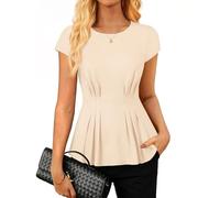 GRACE KARIN Women's Summer Cap Sleeve Peplum Tops Dressy Crew Neck Pleated Blouses Slim Fit Going Out Tunic Tops Apricot XL