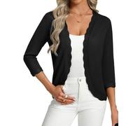 GRACE KARIN Women's Summer Cardigan 3/4 Sleeve Open Front Curved Hem Bolero | Open-front cardigan, curved hem hits at hip. Lace trim at cuffs and front, perfect over dresses, tops & tanks