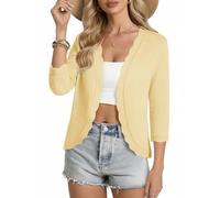 GRACE KARIN Women's Summer Cardigan 3/4 Sleeve Open Front Curved Hem Bolero | Open-front cardigan, curved hem hits at hip. Lace trim at cuffs and front, perfect over dresses, tops & tanks