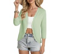 GRACE KARIN Women's Summer Cardigan 3/4 Sleeve Open Front Curved Hem Bolero | Open-front cardigan, curved hem hits at hip. Lace trim at cuffs and front, perfect over dresses, tops & tanks