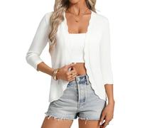 GRACE KARIN Women's Summer Cardigan, Lightweight Open Front 3/4 Sleeve Curved Hem Cardigans Casual Hip-Length Boleros Creamy White XL