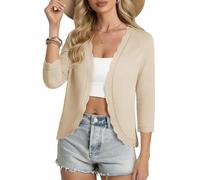 GRACE KARIN Women's Summer Cardigan, Lightweight Open Front 3/4 Sleeve Curved Hem Cardigans Casual Hip-Length Boleros Beige M