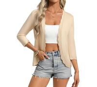 GRACE KARIN Women's Summer Cardigan, Lightweight Open Front 3/4 Sleeve Curved Hem Cardigans Casual Hip-Length Boleros Apricot M