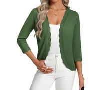GRACE KARIN Women's Summer Cardigan, Lightweight Open Front 3/4 Sleeve Curved Hem Cardigans Casual Hip-Length Boleros Green XL