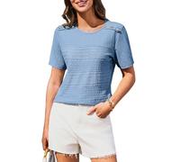 GRACE KARIN Women's Summer Casual Button Decoration on Shoulders Shirts Crew Neck Comfy Tops Going Out Tops Gray Blue S