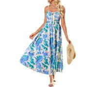 GRACE KARIN Women's Summer Casual Floral Boho Dress V Neck Spaghetti Strap Flowy Beach Maxi Dresses Wedding Guest Dress Purple Green Flower M