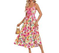 GRACE KARIN Women's Summer Casual Floral Boho Dress V Neck Spaghetti Strap Flowy Beach Maxi Dresses Wedding Guest Dress Pink Yellow Flower XXL