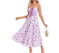 GRACE KARIN Women's Summer Casual Floral Boho Dress V Neck Spaghetti Strap Flowy Beach Maxi Dresses Wedding Guest Dress Purple Flower M