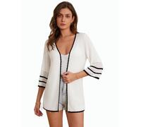 GRACE KARIN Women's Summer Casual Kimono Cardigan 3/4 Bell Sleeve Open Front Knit Shrug Sweater White 2XL
