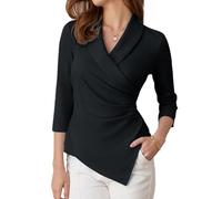 GRACE KARIN Women's Summer Casual V Neck Tunic Ladies Tunic Tops 3/4 Sleeve Shirts Vintage 50s Retro XL Black