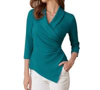 GRACE KARIN Women's Summer Casual V Neck Tunic Ladies Tunic Tops 3/4 Sleeve Shirts Vintage 50s Retro XL Blue-Green