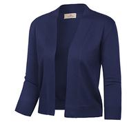 GRACE KARIN Womens Summer Cropped Cardigan Elastic 3/4 Sleeve Open Front Knit Shrug Bolero Sweater Dark Blue XL