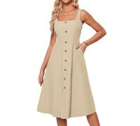 GRACE KARIN Women's Summer Dress 2025 Casual Square Neck Flattering A-Line Button Down Midi Tank Sundress with Pockets, Apricot Yellow, XXL