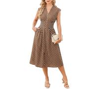 GRACE KARIN Women's Summer Dress with Pockets Sleevelesss A-Line Dresses Work Office Outfit Brown Polka Dots M