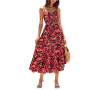 GRACE KARIN Women's Summer Dresses Floral Spaghetti Straps A-line Maxi Dresses for Women UK Boho Beach Holiday Black-red Floral XL