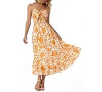GRACE KARIN Women's Summer Dresses Floral Spaghetti Straps A-line Maxi Dresses for Women UK Boho Beach Holiday Black-Apricot Floral S