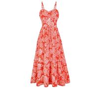 GRACE KARIN Womens Summer Dresses Spaghetti Strap Floral Party Dress A Line Tie Front Dresses for Wedding Orange with Seashell S