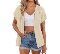 GRACE KARIN Women's Summer Elegant Short Sleeve Batwing Oversized Cardigan V Neck Party Sweater Apricot L
