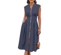 GRACE KARIN Womens Summer Flowy Midi Dress Cocktail Prom Polka Dot Wrap Smocked Dresses Navy Polka Dots 2XL