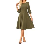 GRACE KARIN Women's Summer Office Flared A-Line Dresses 3/4 Sleeve Cocktail Party Dress for Going Out Army Green L