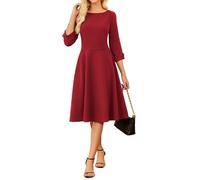GRACE KARIN Women's Summer Office Work Dresses Boat Neck 3/4 Sleeve Flared A-Line Dress for Party Red S
