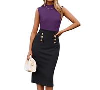 GRACE KARIN Women's Summer Office Work Dresses Contrast Colour Sleeveless Bodycon Dress for Party Dark Purple&Black L