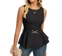 GRACE KARIN Womens Summer Peplum Tops Ladies Sleeveless Work Blouses Elegant Dressy Boat Neck Tunic Shirts Black XL