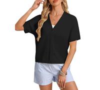 GRACE KARIN Women's Summer Short Sleeve Cardigan, Casual V Neck Button Down Knit Bolero Sweater Black XL