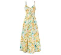 GRACE KARIN Women's Summer Sleeveless Floral Dress Casual V Neck Flowy A-line Dresses Tie Front Boho Sundress with Pockets Yellow Green Leaves M