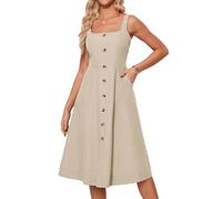 GRACE KARIN Women's Summer Sleeveless Midi Dress Casual A Line Knee Length Dress Decorated with Buttons Apricot XL