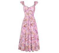 GRACE KARIN Women's Summer Spaghetti Strap Dress Lightweight Chiffon Floral A-line Maxi Dresses with Pockets Wedding Party Purple with Yellow Flower XL