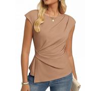 GRACE KARIN Women's Summer Tops Short Sleeve Crew Neck Ruched Work Blouses | Elegant Slim Fit Tops for Women UK Ruched Cap Sleeve Scoop Neck Top Business Casual and Everyday Wear