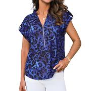 GRACE KARIN Womens Sweater Loose Tunic Short Sleeve Elastic 3/4 Metal Blue Leopard Print M