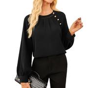 GRACE KARIN Women's Tops Elegant Long Lantern Sleeves Blouses for Women UK Formal Office Work Top Elegant Black XXL