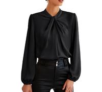 GRACE KARIN Womens Tops for Summer Loose Fit Long Lantern Sleeve Leisure Daily Shirt Elegant Wedding Guest Blouse Black M
