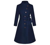 GRACE KARIN Women's Trench Coat Waisted A-line coat Single-breasted Lapel coat with Pockets Belted Dark blue L