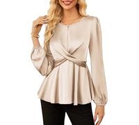 GRACE KARIN Women's UK Ladies Plus Size Peplum Hem Tops Slim Fit High WAIS Lightweight Satin Blouses Apricot XL