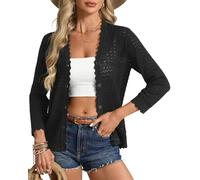 GRACE KARIN Women's V-Neck 3/4 Sleeve Cardigans Elegant, Summer Crochet Cardigans for Women UK, Lightweight Bolero Shrugs Black S