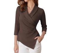 GRACE KARIN Womens' V Neck Blouse Tops Elegant 3/4 Sleeve Tops for Women UK Bodycon Shirts for Women UK Coffee XL