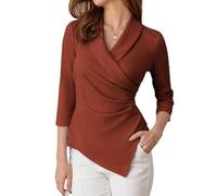 GRACE KARIN Womens' V Neck Blouse Tops Elegant 3/4 Sleeve Tops for Women UK Bodycon Shirts for Women UK Caramel XL