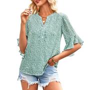 GRACE KARIN Women's V-Neck Elegant Blouse Summer Floral Boho Tunic Lightweight Vacation Casual Tops Green L