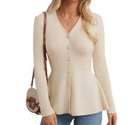 GRACE KARIN Women's V-Neck Long Sleeve Autumn Cardigans Elegant Slim Fit A-Line Peplum Hem Slim Fit Boleros Shrugs Apricot XXL
