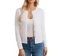 GRACE KARIN Women's Vintage Crew Neck Button Up Knit Bolero Cardigan with Pockets Solid Color Loose Fit Tops White S