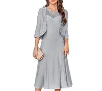 GRACE KARIN Women's Wedding Dresses Stretchy Lace 2 Pieces Dresses for Women Mother Light Gray S